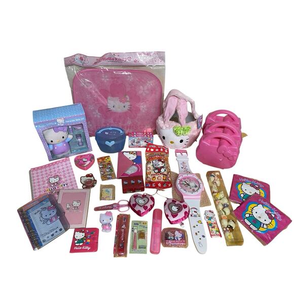 Hello Kitty Vintage 90’s Lot Clock Bath Set Notebook Stickers Wallet+ More - Picture 1 of 14